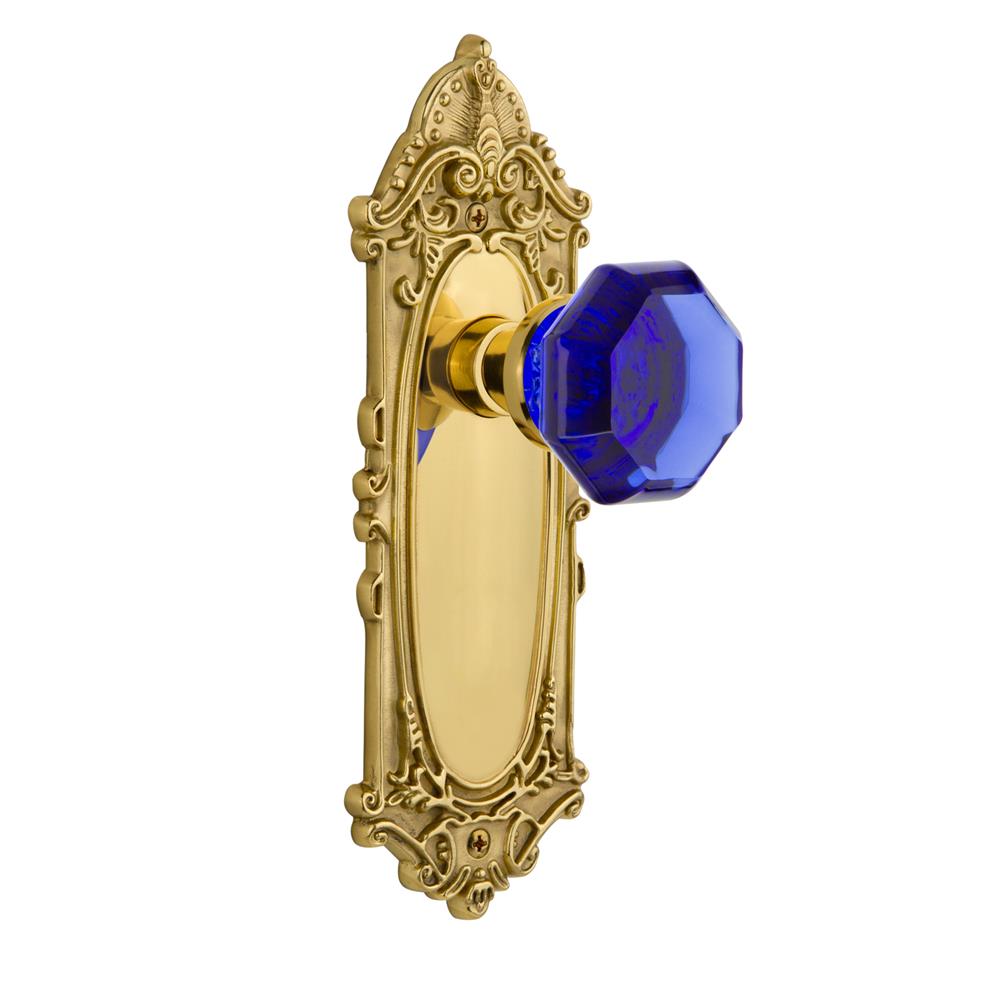 Nostalgic Warehouse VICWAC Colored Crystal Victorian Plate Single Dummy Waldorf Cobalt Door Knob in Polished Brass
